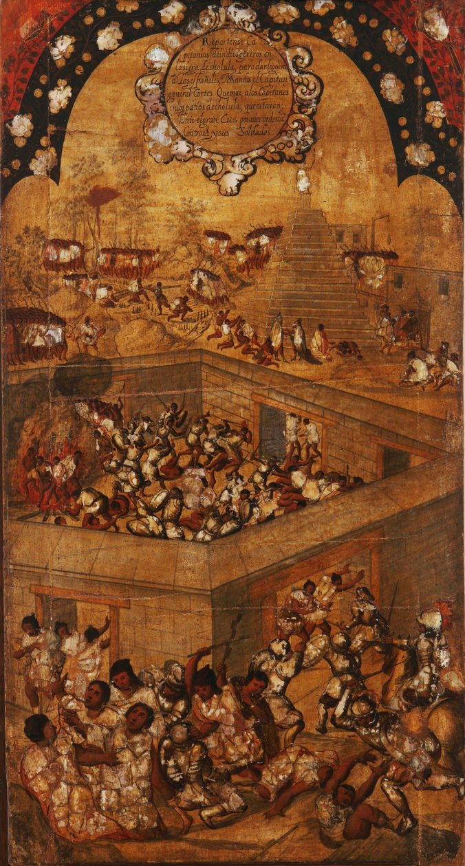Dobytí Mexika, Panel VII, cca 1696-1715 (malba na dřevo) od Miguel Gonzalez