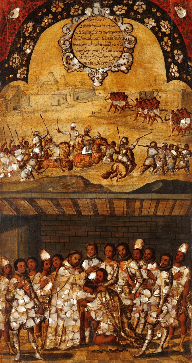 Dobytí Mexika, Panel XIX, cca 1696-1715 (malba na dřevo) od Miguel Gonzalez