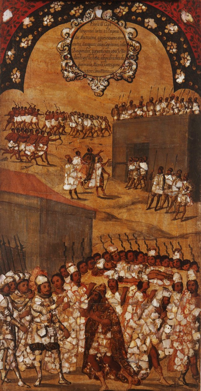 Dobytí Mexika, Panel XVII, cca 1696-1715 (malba na dřevo) od Miguel Gonzalez