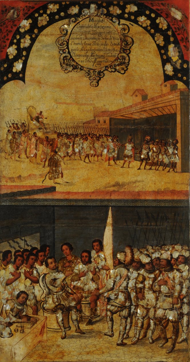 Dobytí Mexika, Panel XV, cca 1696-1715 (malba na dřevo) od Miguel Gonzalez