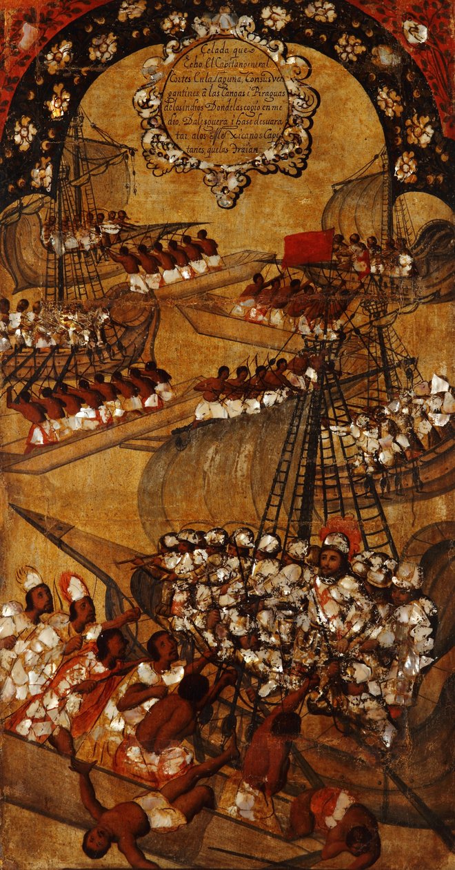 Dobytí Mexika, Panel XXII, cca 1696-1715 (malba na dřevo) od Miguel Gonzalez