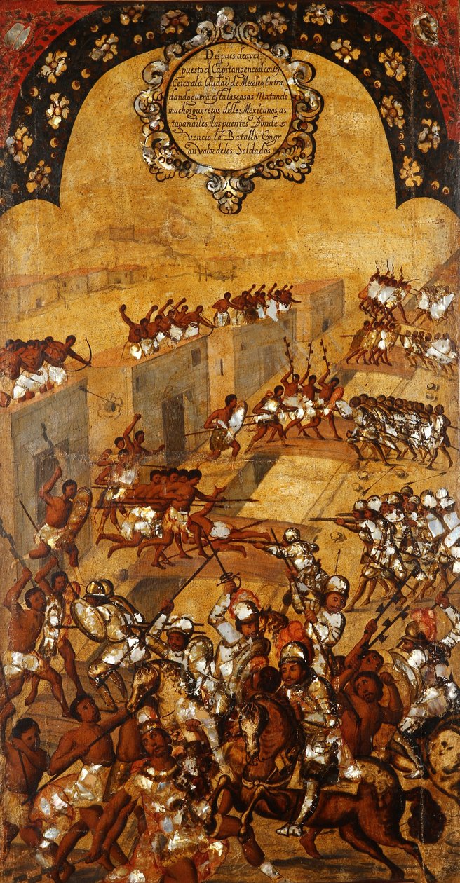 Dobytí Mexika, Panel XX, cca 1696-1715 (malba na dřevo) od Miguel Gonzalez