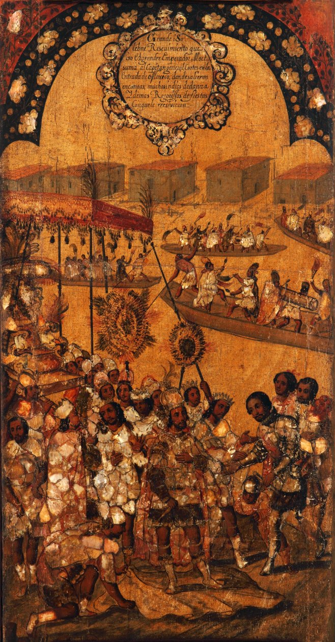 Dobytí Mexika, Panel X, cca 1696-1715 (malba na dřevo) od Miguel Gonzalez