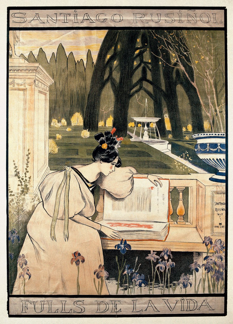 Plakátová prezentace „Stránky života“, série litografií ilustrujících básně v próze Santiago Rusinol y (i) Prats (1861-1931) od Miguel Utrillo
