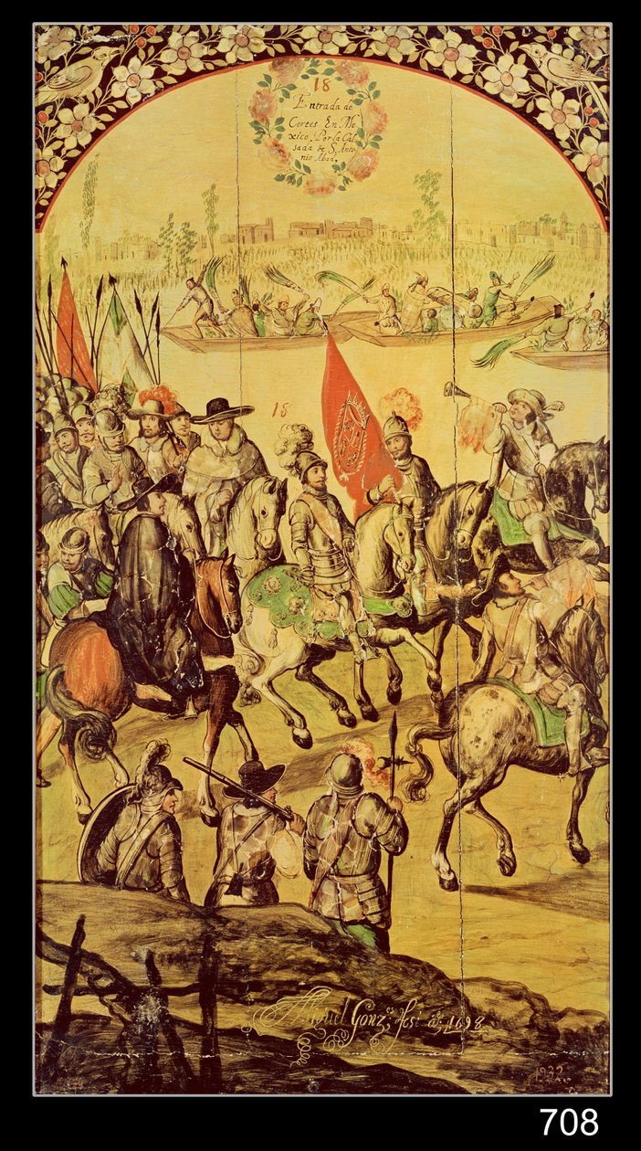 Setkání mezi Hernando Cortes (1485-1547) a Montezuma (1466-1520) 1698 od Miguel and Juan Gonzalez