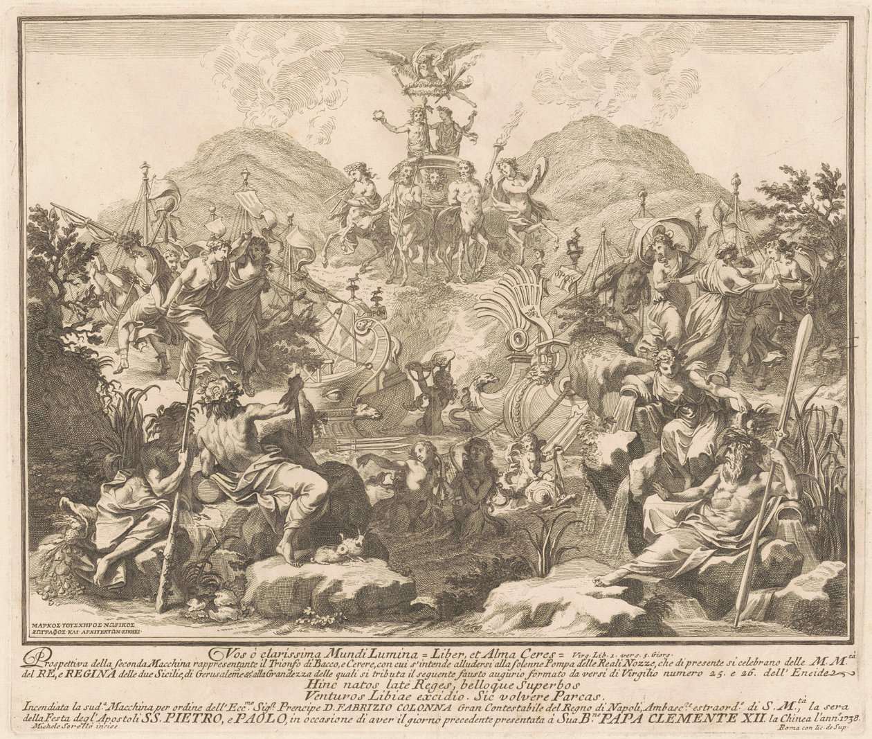 Seconda Macchina pro Čínu z roku 1738: Triumf Baccha a Cerese od Miguel de Sorellò, after Carl Marcus Tuscher