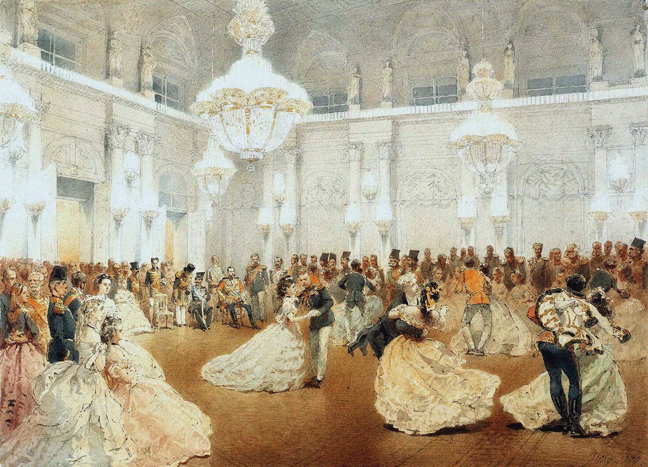 Ples v koncertní síni Zimního paláce během oficiální návštěvy Nasira al-Din Shaha v květnu od Mihaly von Zichy