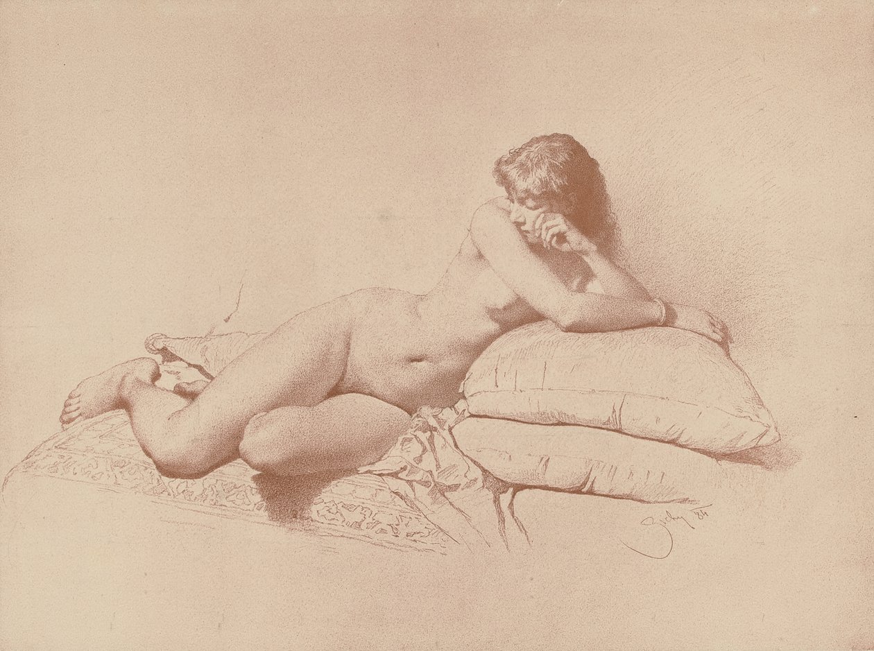 Studie ležícího ženského aktu, 1885 od Mihaly von Zichy