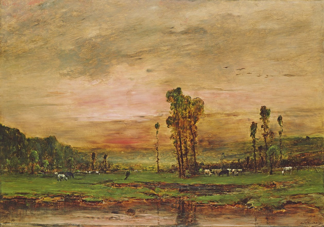 Večerní krajina se stádem dobytka poblíž Jouy-en-Josas, 1881 od Mihály Munkácsy