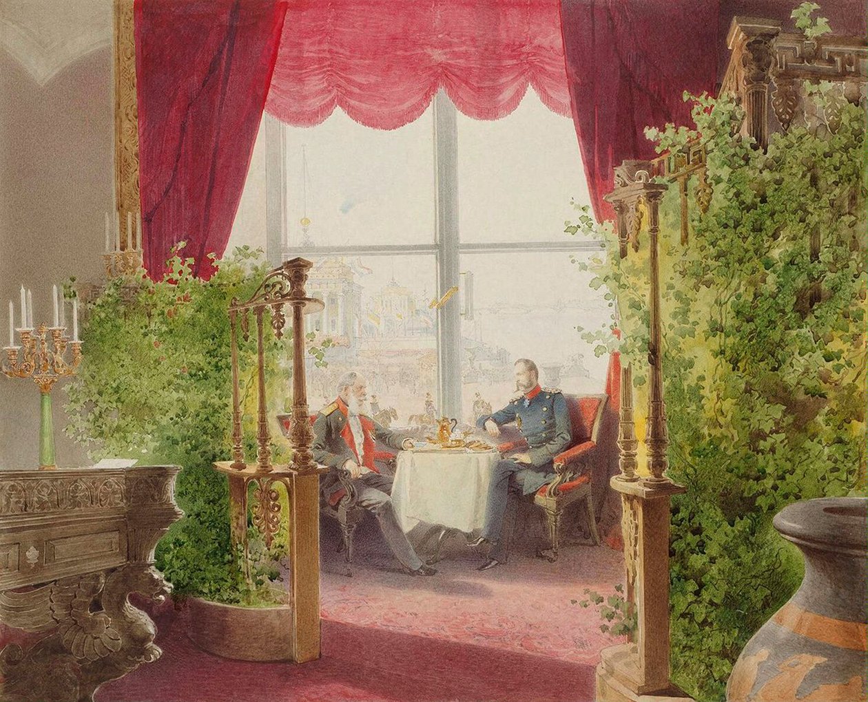 Snídaně císařů Alexandra II. a Viléma I. v Zimním paláci, 1873. od Mihály Zichy