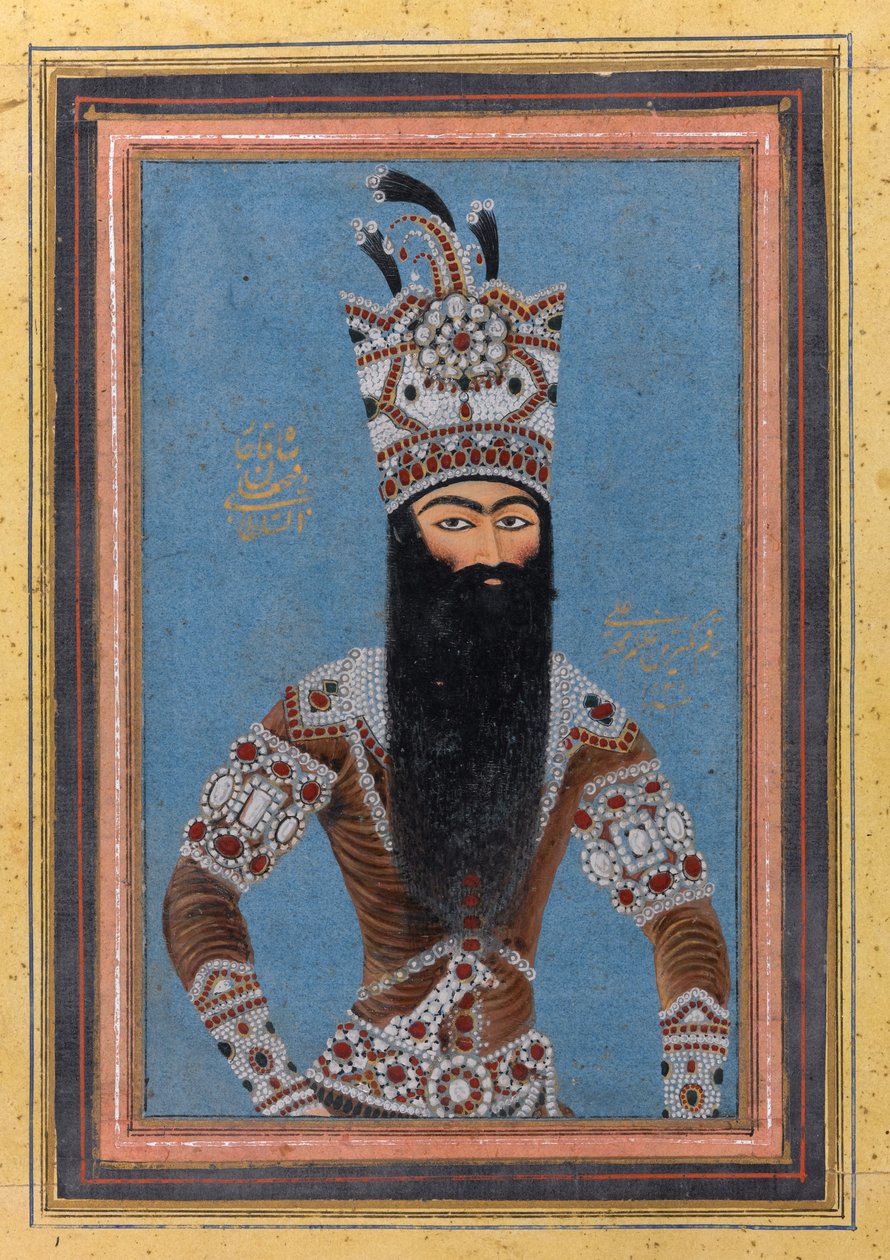 Portrét FathAli Shah Qajar, 1815 (wc, zlato a inkoust na papíře) od MihrAli MihrAli