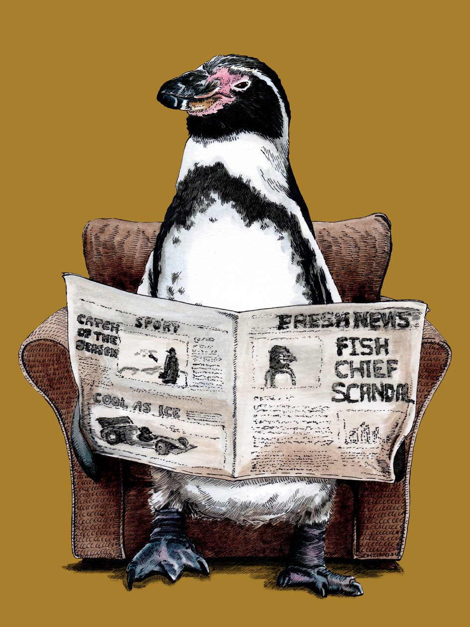 Penguin na zlatém žlutém, 2020 od Mike Davis
