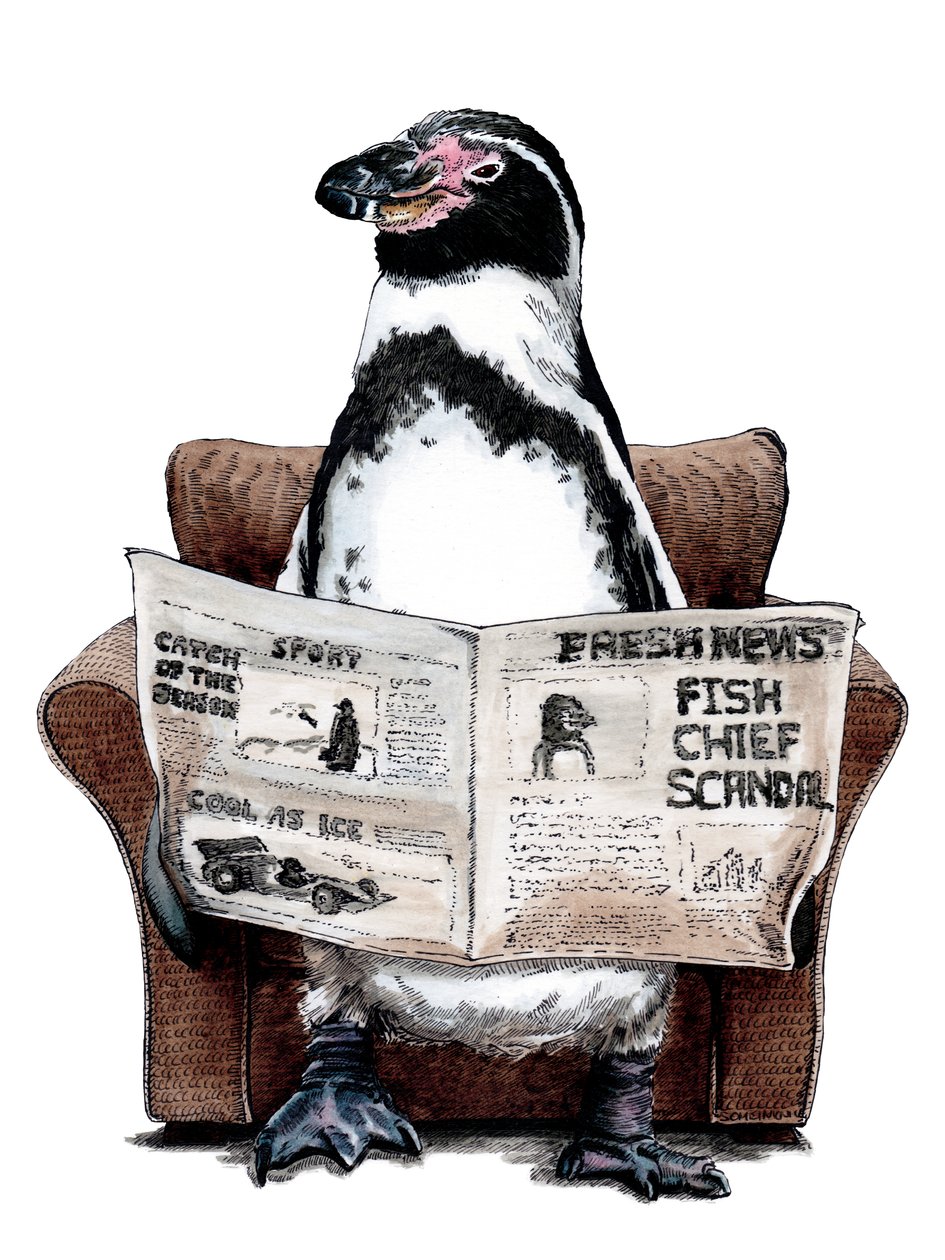 Penguin na bílém v důchodu, 2020 od Mike Davis