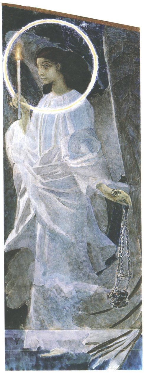 Anděl se svíčkou, 1887 (wc, tužka a lak na papíře) od Mikhail Aleksandrovich Vrubel