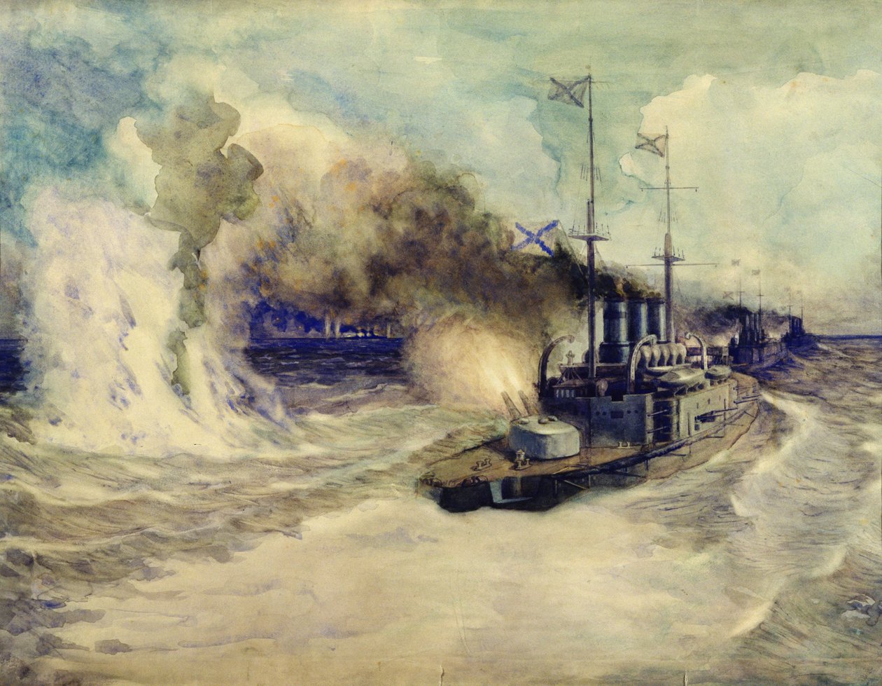 Bitva mezi Černomořskou flotilou a pancéřovým křižníkem Goeben 5. listopadu 1914, 1940 od Mikhail Mikhailovich Semyonov