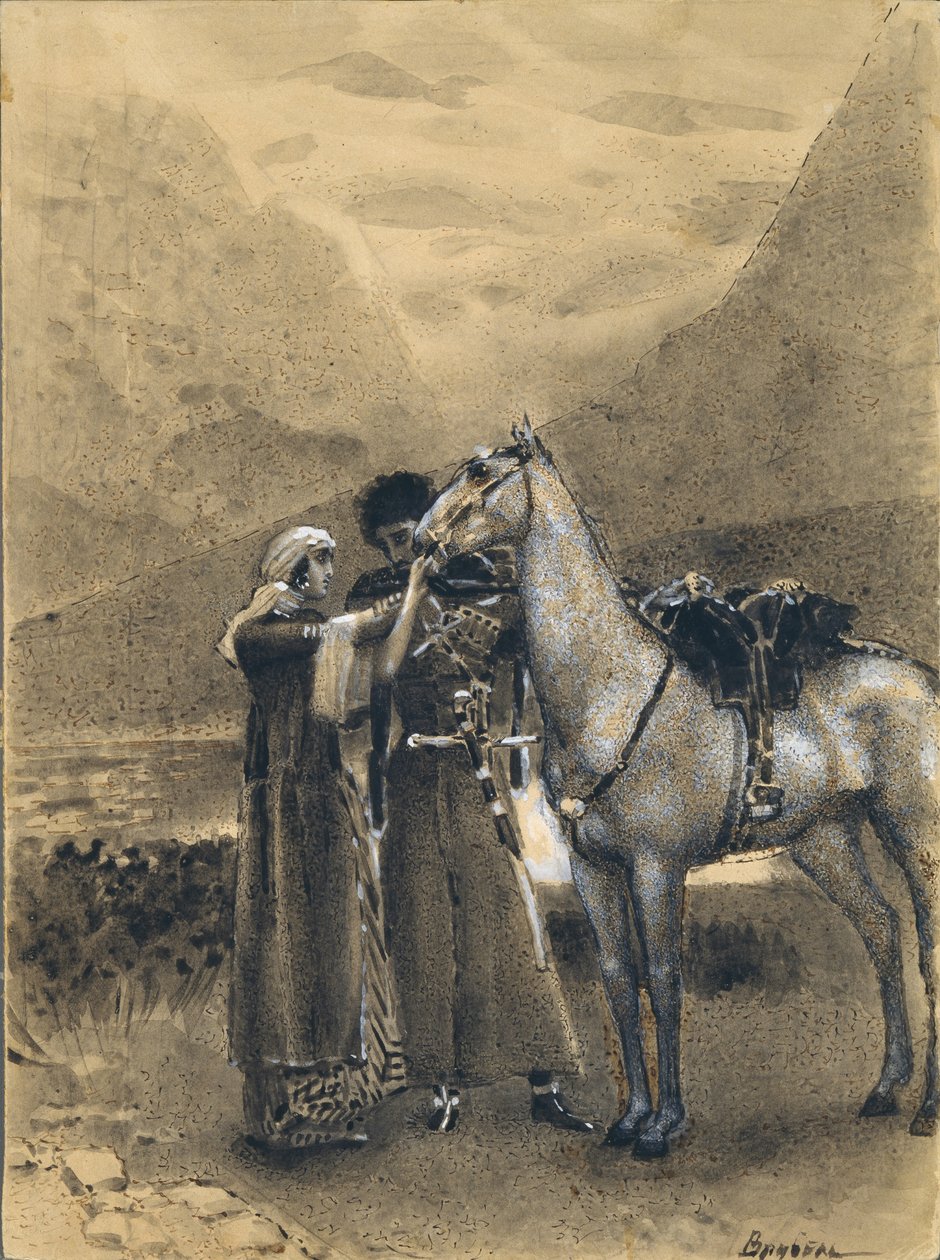 Rozloučení Zary s Ismailem. Ilustrace k básni Ismail Bey od Michaila Lermontova, 1890-1891 od Mikhail Aleksandrovich Vrubel