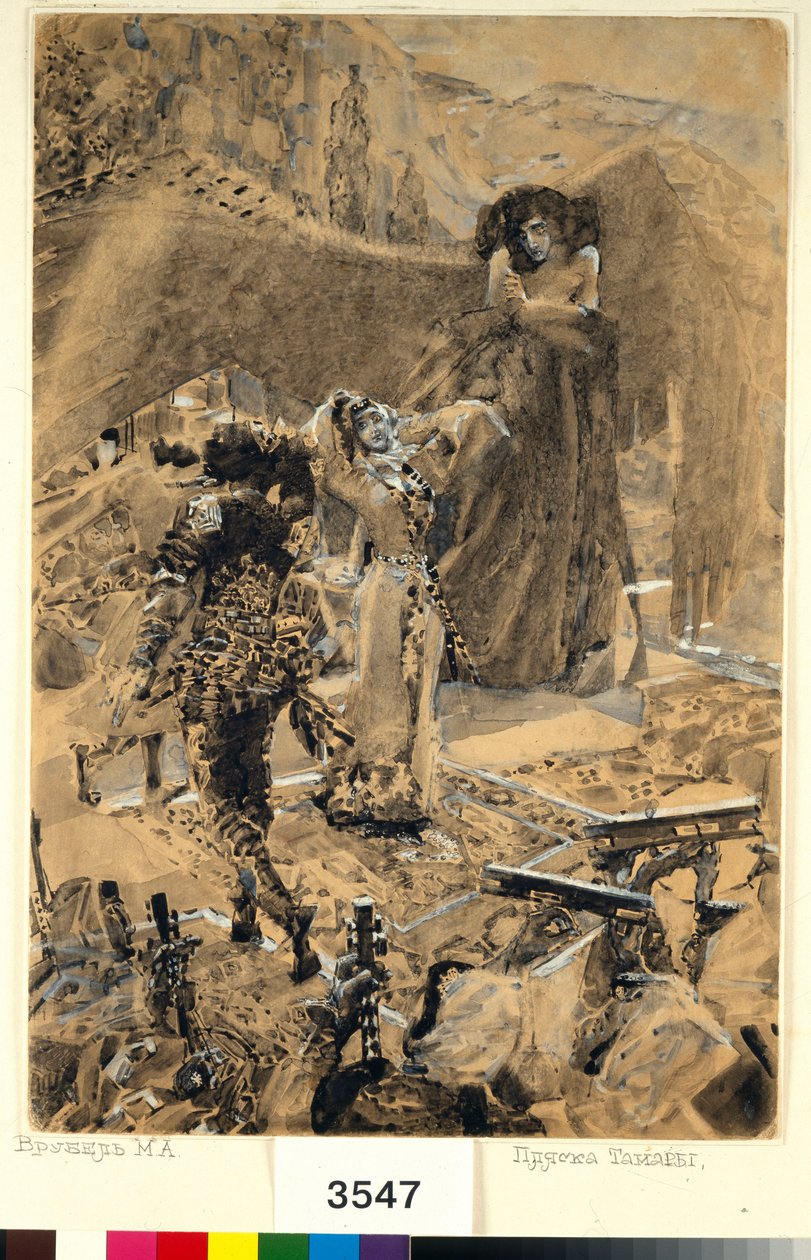 Tamařin tanec - Ilustrace z básně ""Démon"" od Michaila Lermontova (1814-1841) - Umělecké dílo Michaila Alexandroviče Vrubela (Vrubel) (1856-1910) od Mikhail Aleksandrovich Vrubel