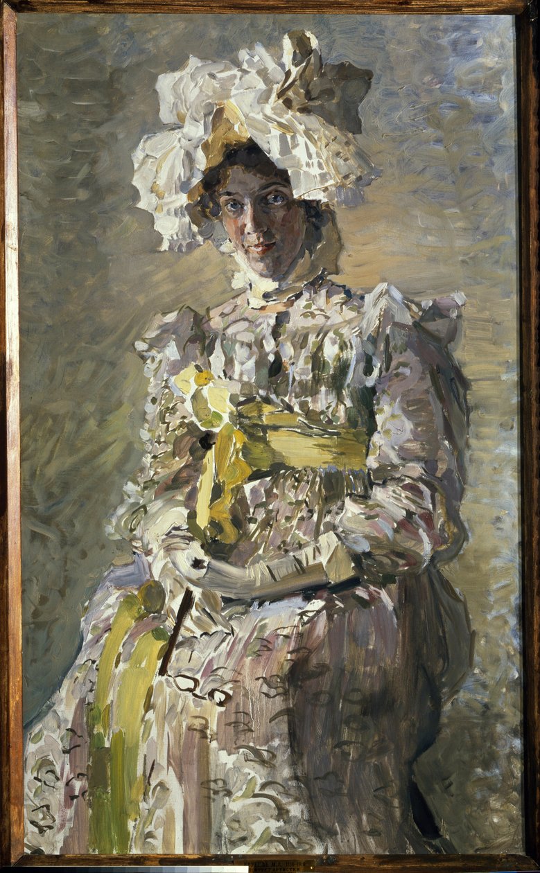 Portrét Naděždy Zabely Vrubel v empírových šatech. (Umělcova manželka). Obraz Michaila Alexandroviče Vrubela (Vrubel) (1856-1910), olej na plátně od Mikhail Aleksandrovich Vrubel