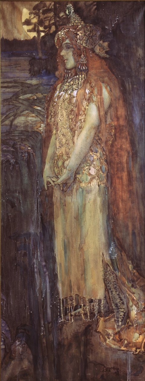Zpěvačka Nadezhda Zabela-Vrubel jako princezna Volkhova v opeře Sadko N. Rimského-Korsakova, 1898 od Mikhail Aleksandrovich Vrubel