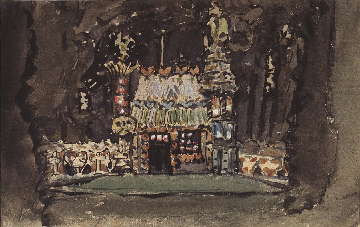 Scénický návrh k opeře Jeníček a Mařenka od E. Humperdincka, 1895 od Mikhail Aleksandrovich Vrubel