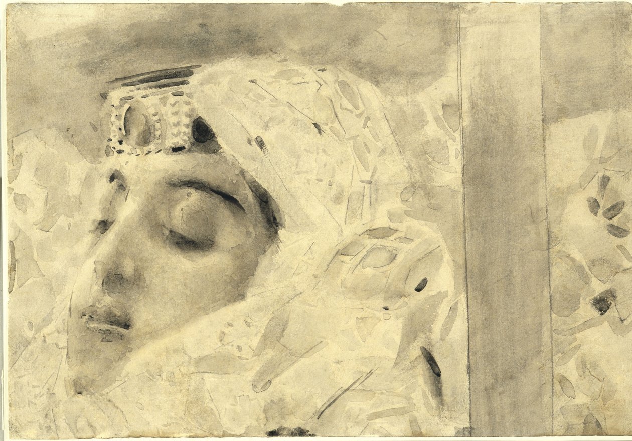 Tamara v rakvi. Ilustrace k básni Démon od Michaila Lermontova, 1890-1891 od Mikhail Aleksandrovich Vrubel