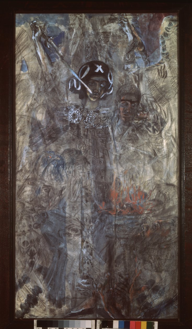 The Vision of the Prophet Ezechiel, 1905 (uhlí, wc a kvaš na kartonu) od Mikhail Aleksandrovich Vrubel