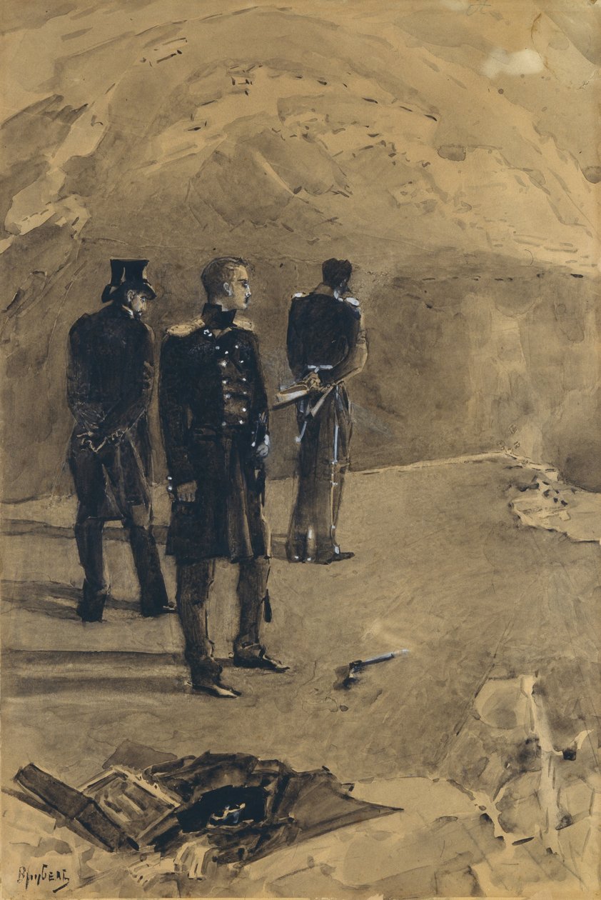 Souboj Pečorina a Grushnitského. Ilustrace k románu Hrdina naší doby od Michaila Lermontova, 1891 od Mikhail Aleksandrovich Vrubel