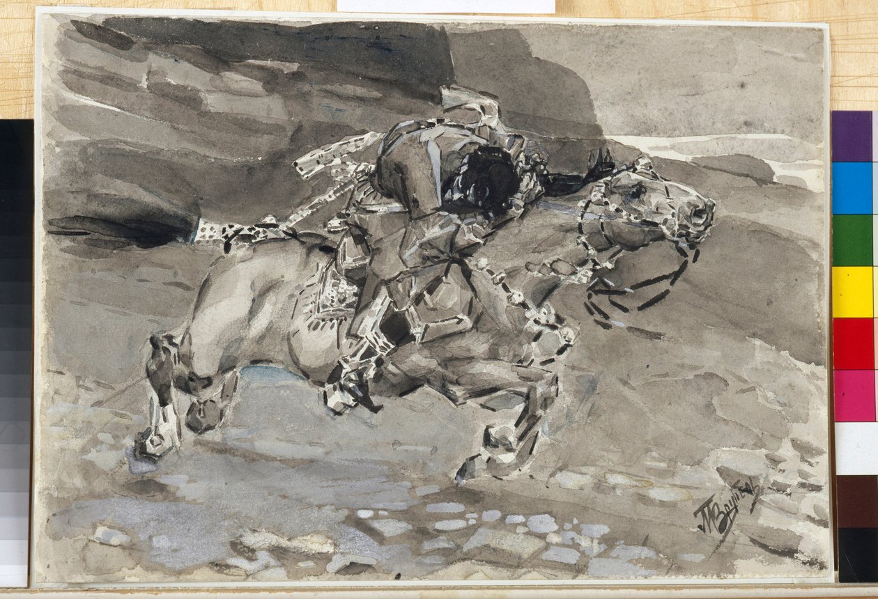 Jezdec - Ilustrace z básně ""Démon"" od Michaila Lermontova (1814-1841) - Umělecké dílo Michaila Alexandroviče Vrubela (Vrubel) (1856-1910) od Mikhail Aleksandrovich Vrubel