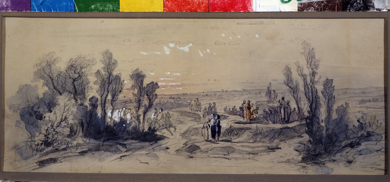 Návrh opony pro operu „Mazepa“ od Piotra Iliče Čajkovského (1840-1893) (návrh opony pro operu „Mazepa““ od P. Čajkovského). Dílo Michaila Iljiče Bocharova (1831-1895). Akvarel na papíře od Mikhail Ilyich Bocharov