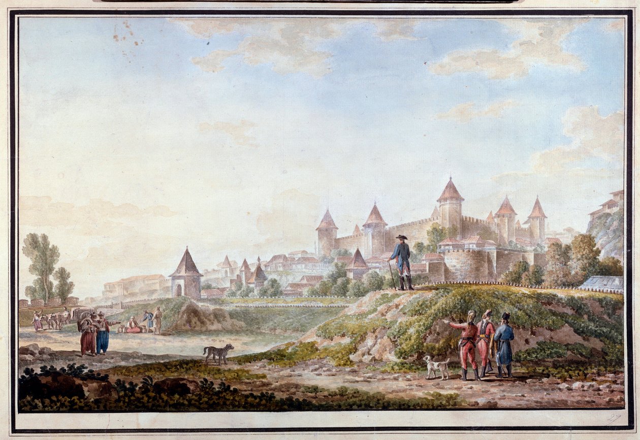 Pohled na pevnost Tighina v Bendery v Moldavsku - Akvarel na papíře od Michaila Matveeviče Ivanova (1758-1823) od Mikhail Matveevich Ivanov
