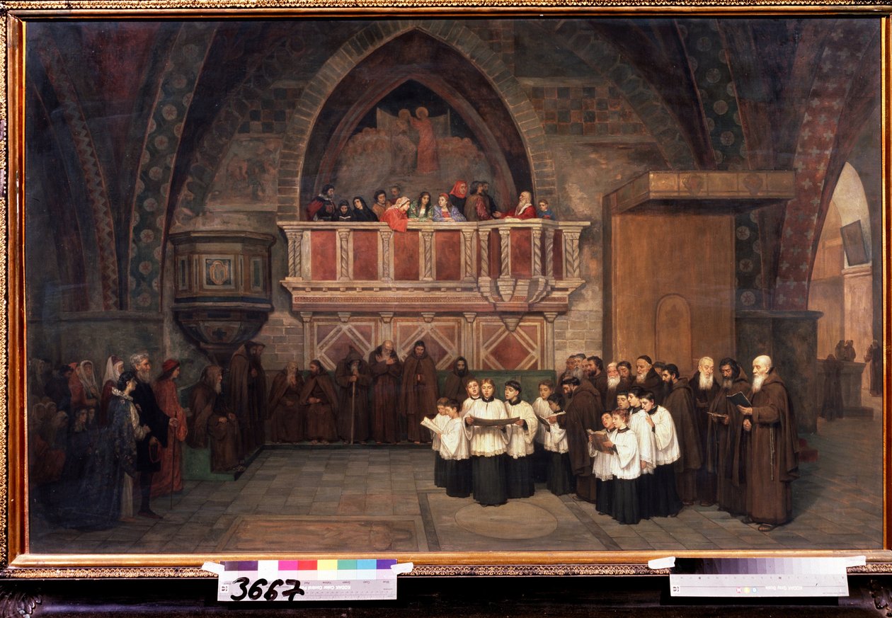 ""Nešpory v kostele sv. Františka z Assisi, Itálie"" Obraz Michaila Petroviče Botkina (1839-1914) 1871 Státní Treťjakovská galerie, Moskva od Mikhail Petrovich Botkin