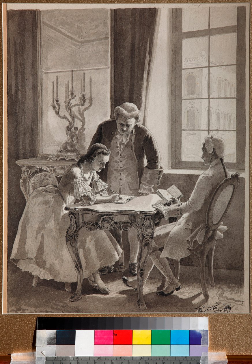 ""Lekce ruského jazyka císařovny Kateřiny II. (1729-1796)" (Lekce ruského jazyka císařovny Kateřiny II.) Kresba perem a tuší od Michaila Klodta (1835-1914) od Mikhail Petrovich Klodt