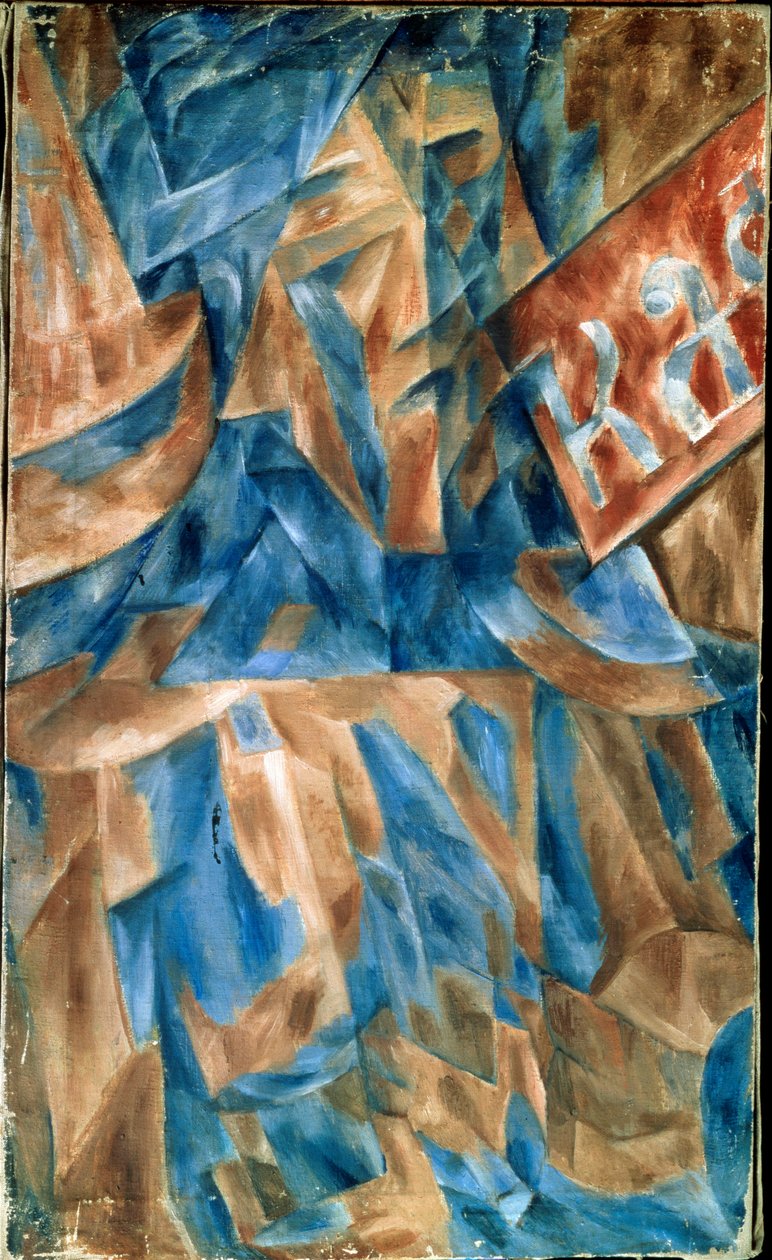 Femme dans un cafe (Dáma v kavárně) - Kubistická kompozice, s kouskem průčelí kavárny (nápis KA) - Obraz Michaila Vasiljeviče Le Dantyu (1891-1917), olej na plátně, kolem 1910 - ruské umění, před 20. stoletím stráž, abstraktní umění - Stat od Mikhail Vasilevich Le Dantu