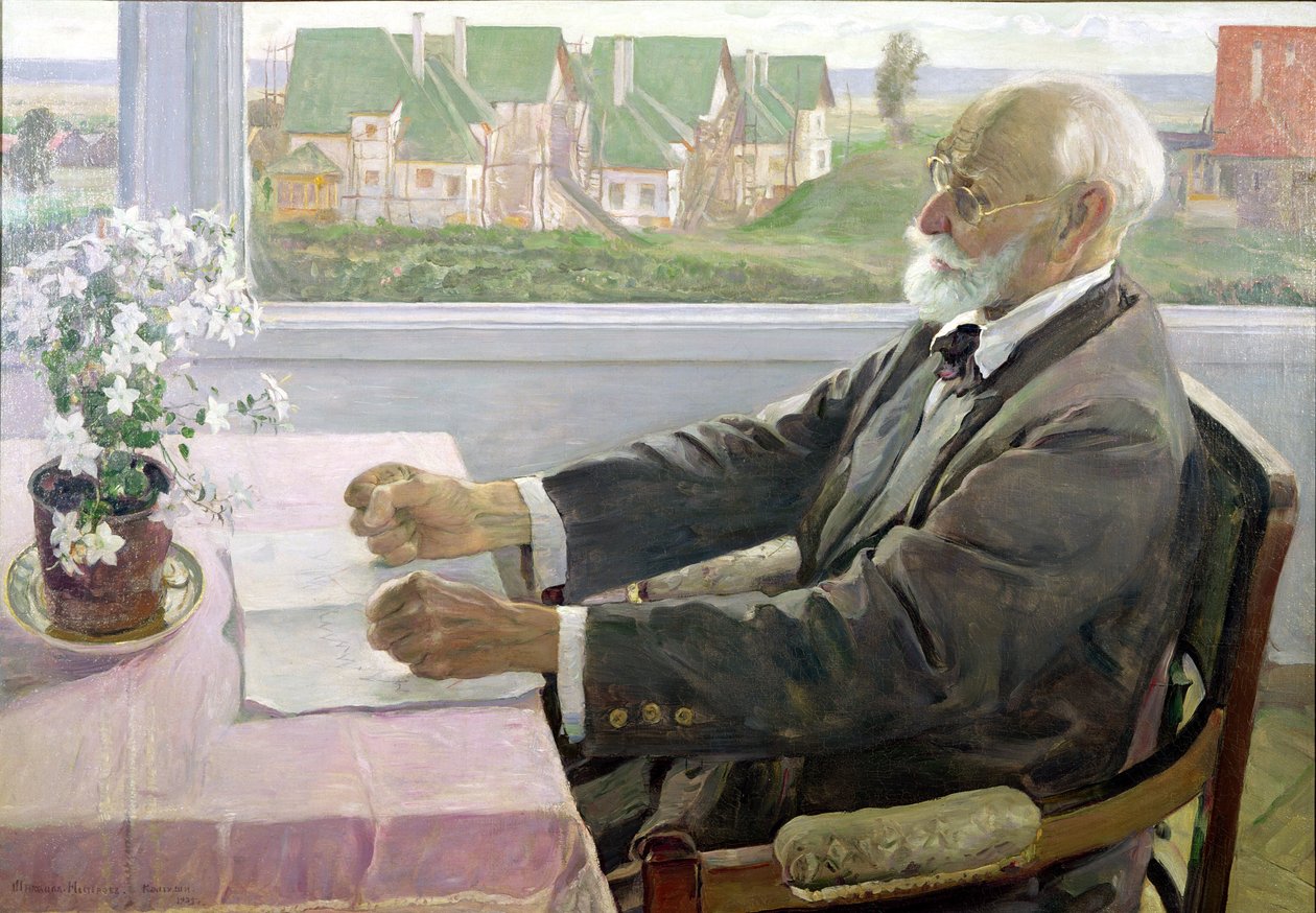 Ivan Petrovič Pavlov (1849-1936) ve svém domě v Koltuši nedaleko Petrohradu, 1935 od Mikhail Vasilievich Nesterov