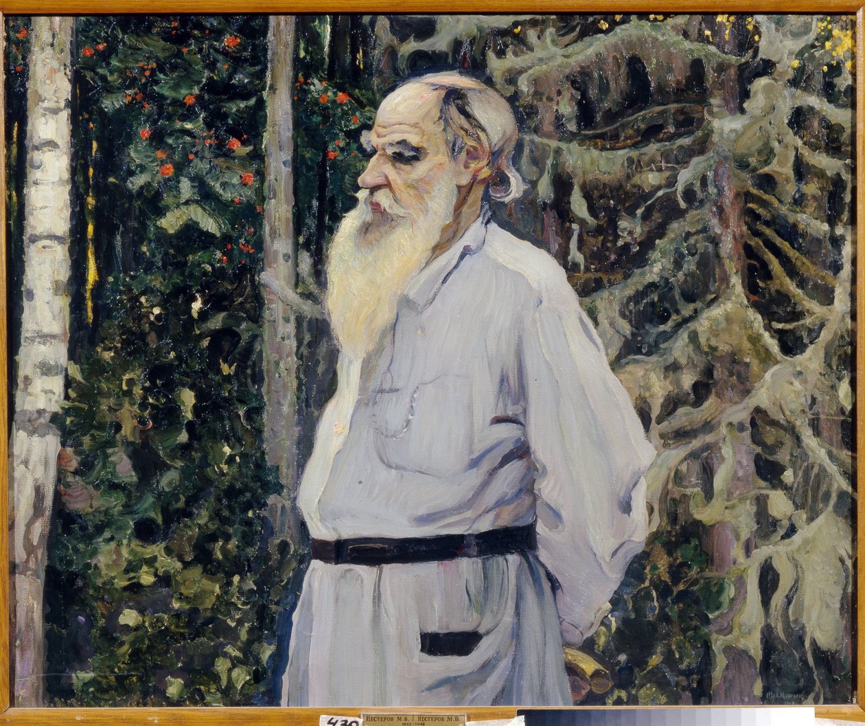 Portrét spisovatele Leona N. Tolstého (1828-1910) (Portrét autora Lva N. Tolstého). Obraz Michaila Vasiljeviče Nesterova (1862-1942), olej na plátně od Mikhail Vasilievich Nesterov