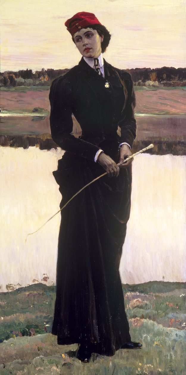 Portrét Olgy Nesterové aneb, Žena v jezdeckém hábitu, 1906 od Mikhail Vasilievich Nesterov