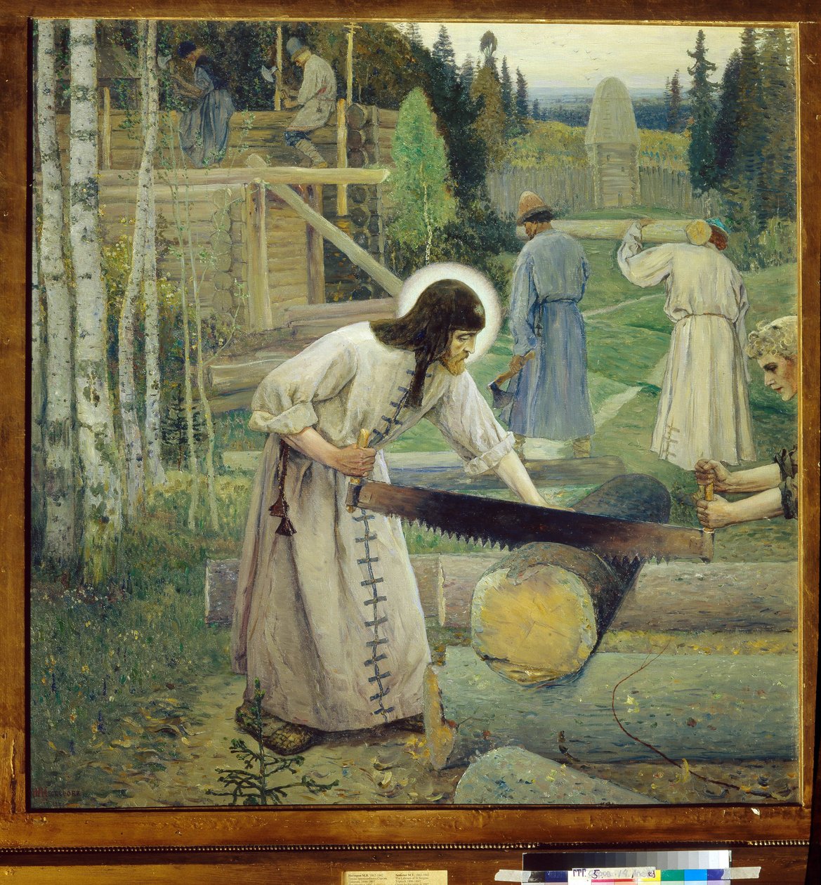 Serge de Radonege (1313-1392) - Práce svatého Sergia (Triptych, střední část) - Malba Michaila Vasiljeviče Nesterova (1862-1942) (symbolismus) Státní Treťjakovská galerie, Moskva od Mikhail Vasilievich Nesterov