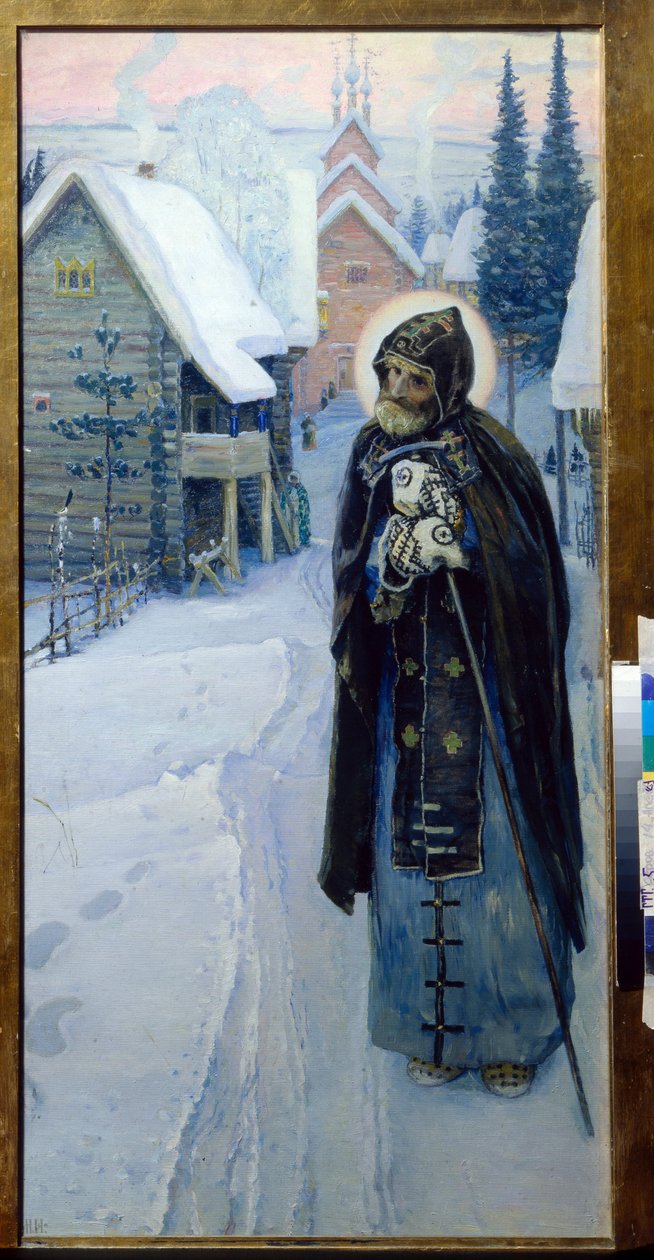 Serge de Radonege (1313-1392) - Práce svatého Sergia (Triptych, pravá část) par Nesterov, Michail Vasiljevič (1862-1942) od Mikhail Vasilievich Nesterov
