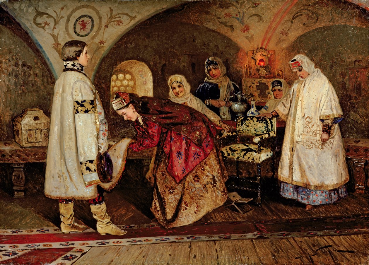 Car Alexej Michajlovič (1629-76) Setkání se svou nevěstou, Maria Miloslavasky, 1887 od Mikhail Vasilievich Nesterov