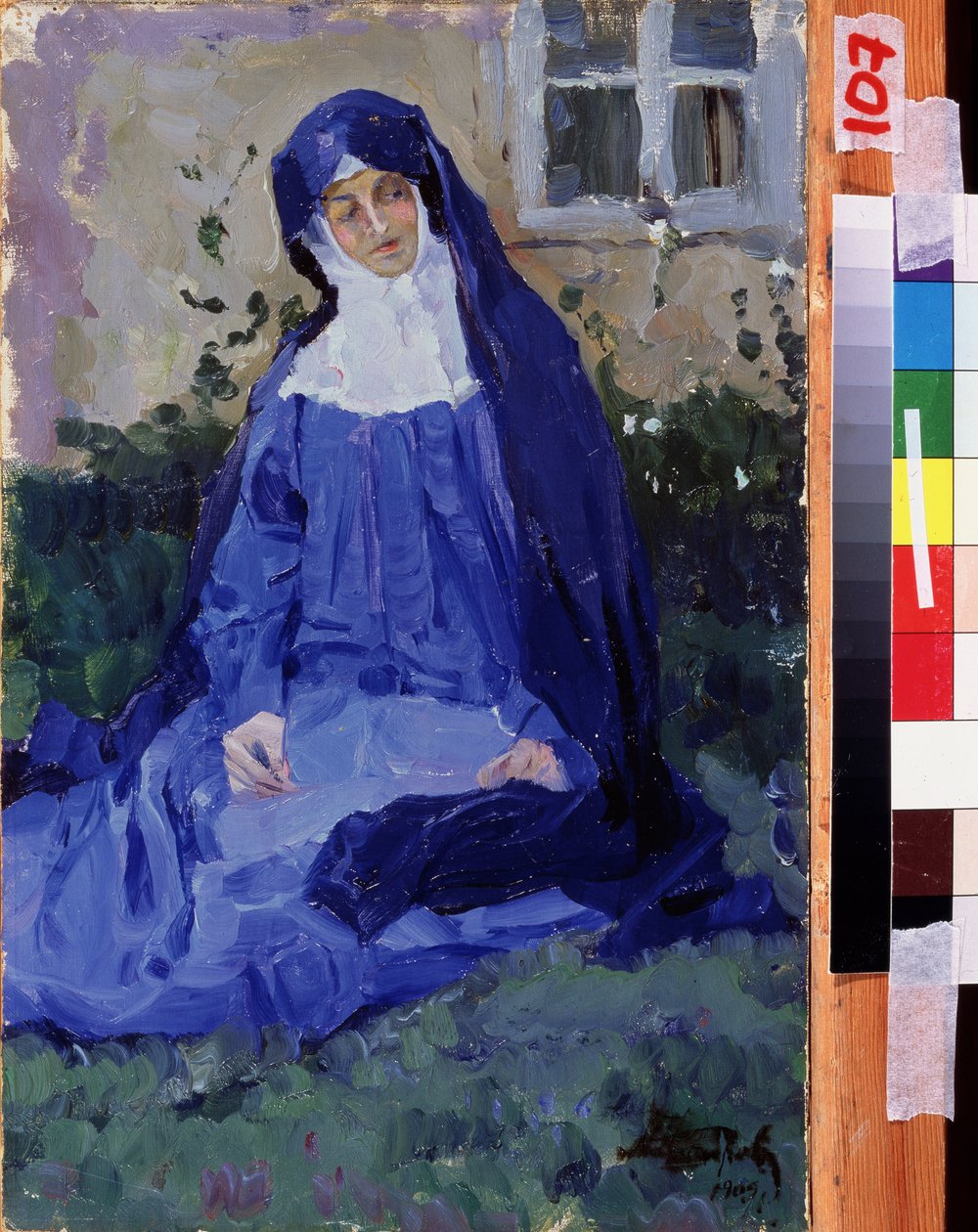 Jeptiška (Jeptiška). Dílo Michaila Vasiljeviče Nesterova (1862-1942), olej na kartonu od Mikhail Vasilievich Nesterov