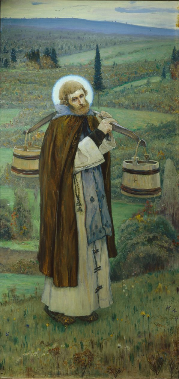 Saint Sergius pracuje Triptych, levá část, 1896 od Mikhail Vasilievich Nesterov