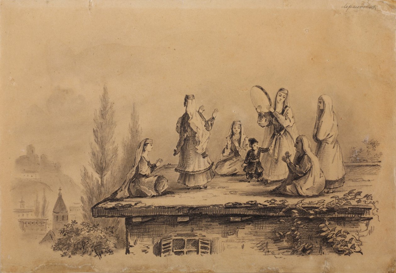 Gruzínské ženy na střeše Lezghinka, 1837 od Mikhail Yuryevich Lermontov