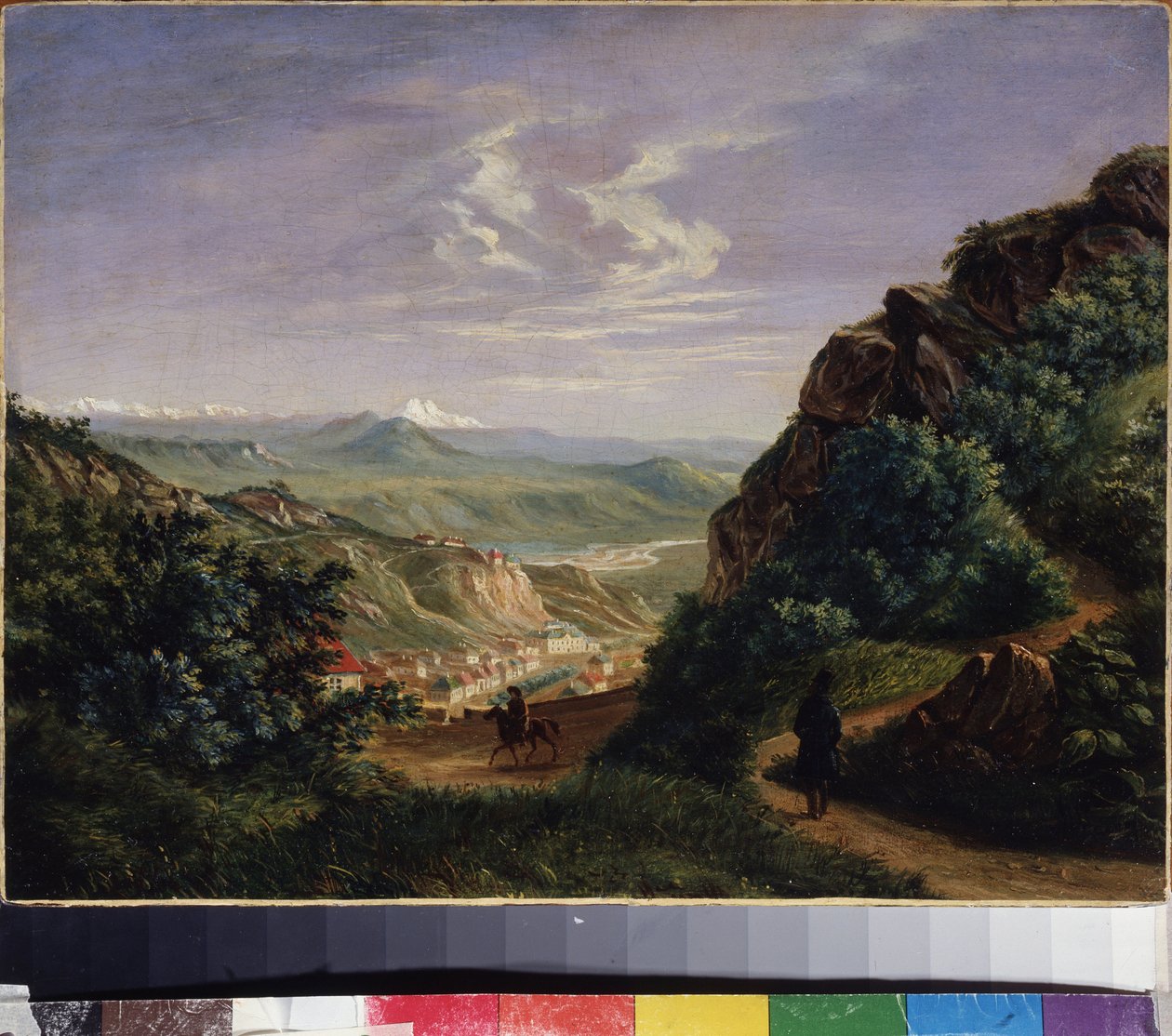 Pohled na Pjatigorsk, Rusko (Pohled na Pjatigorsk). Obraz Michaila Jurijeviče Lermontova (1814-1841), olej na plátně od Mikhail Yuryevich Lermontov