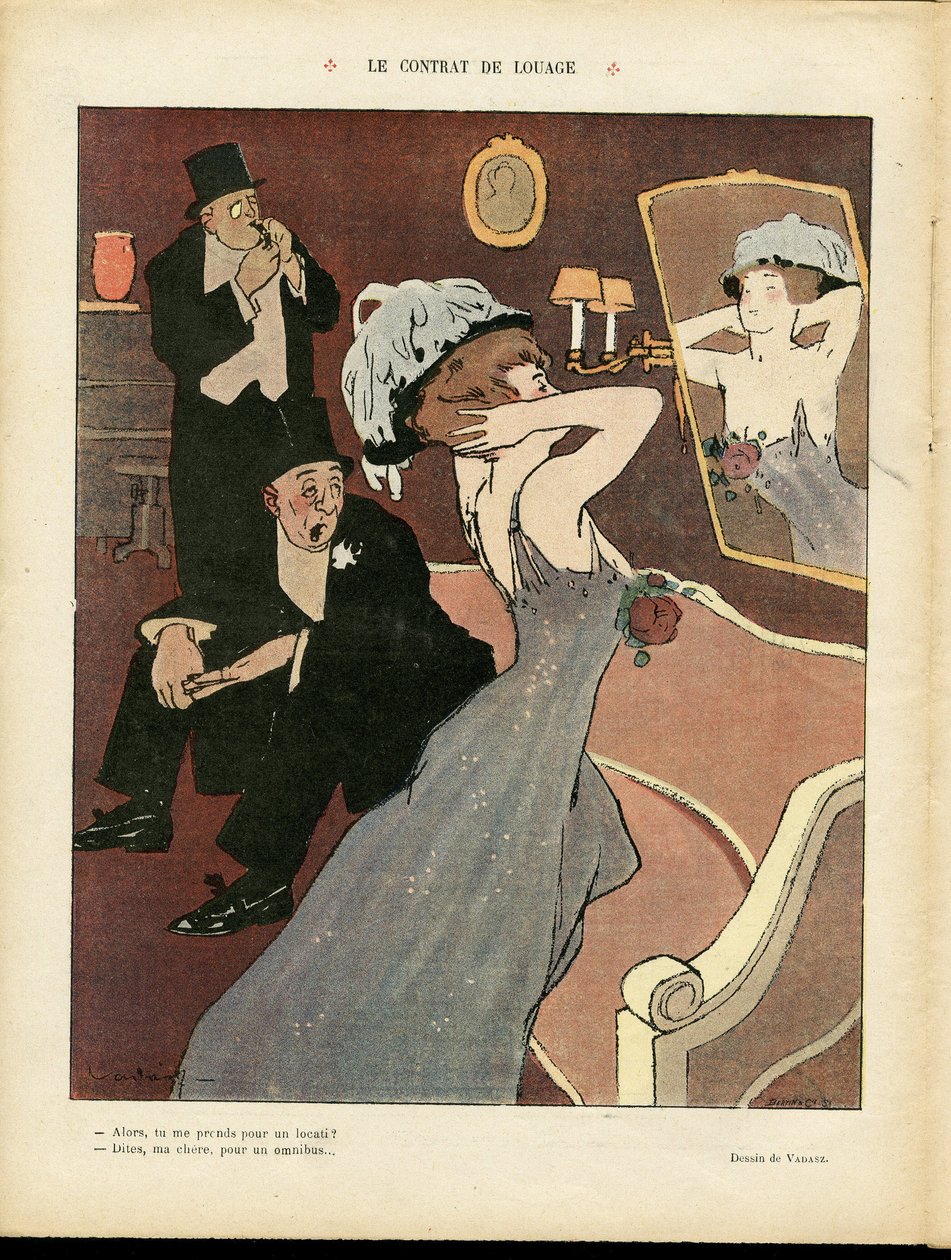 Ilustrace Miklose Vadasze (1884-1927) v Le Rire, 07.03.08 - Nájemní smlouva - Prostituce, Vnitřní architektura od Miklós Vadász