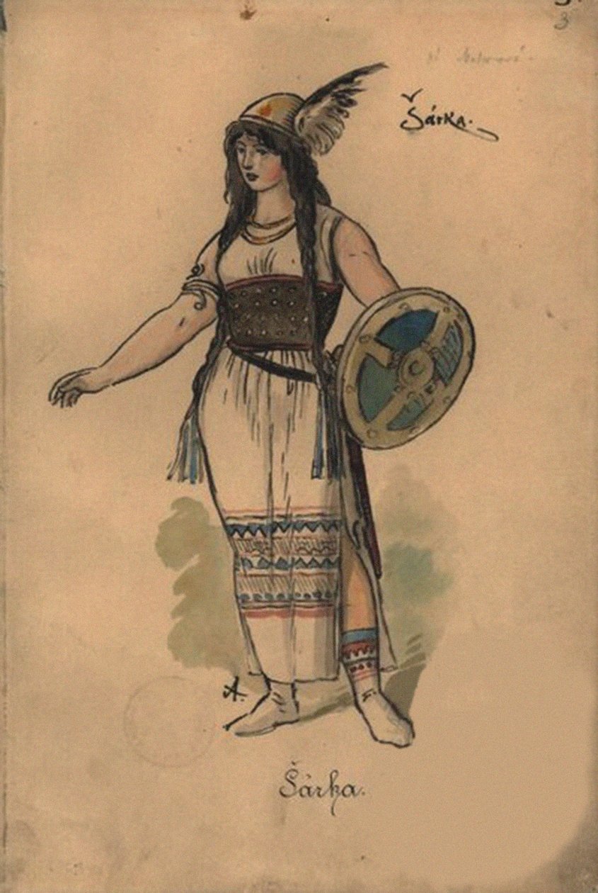 Šárka. Kostýmní návrh k opeře Šárka od Zdeňka Fibicha, 1897. od Mikolas Ales
