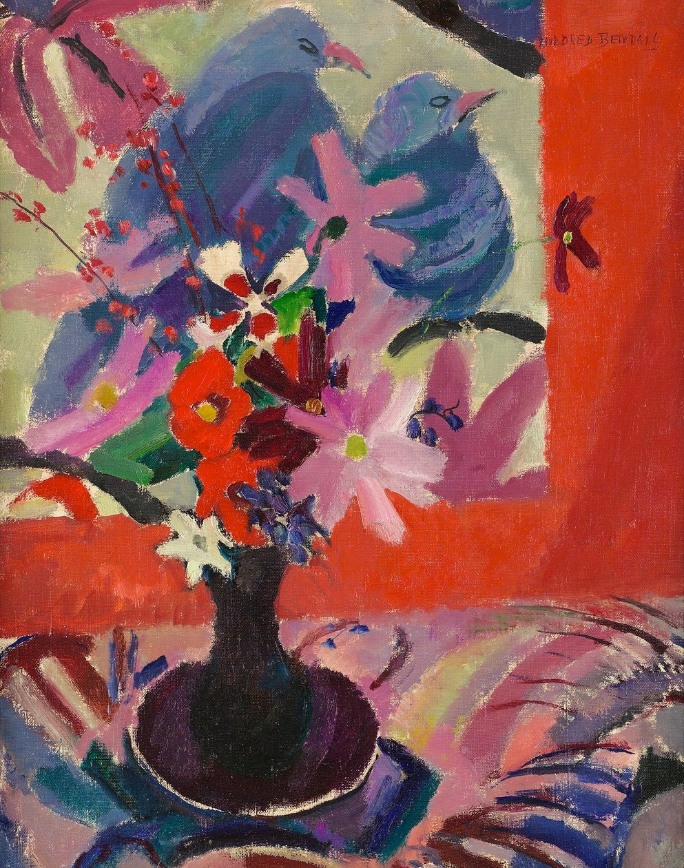 Květiny s ptáky, c.1926 od Mildred Bendall