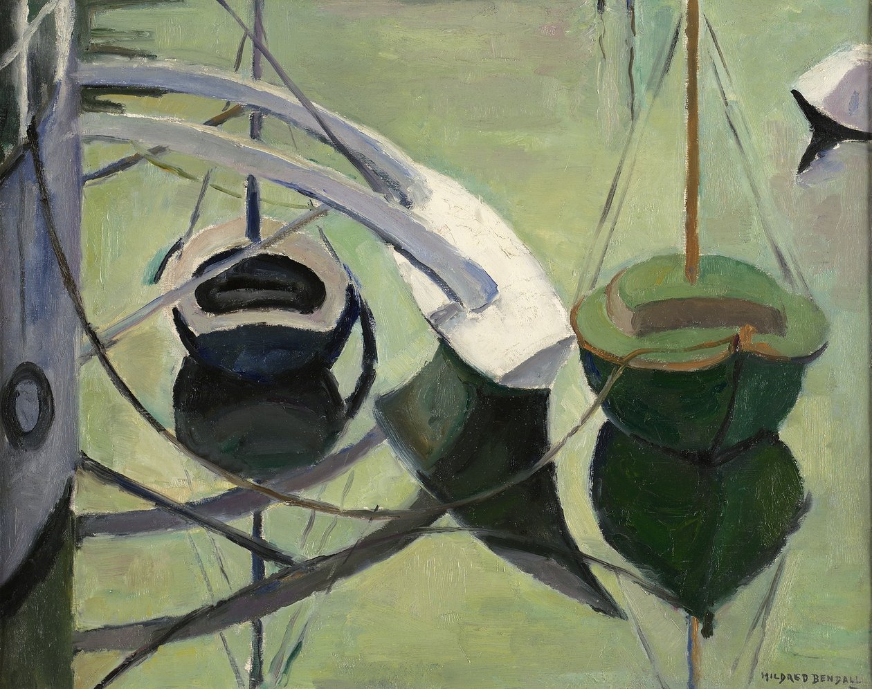 Le balancier et son reflet, cca 1935 (olej na papíře na plátně) od Mildred Bendall