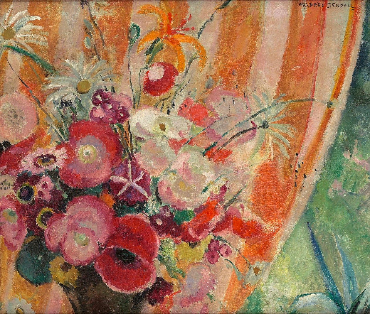 Oranžový pruhovaný závěs, kolem roku 1926 od Mildred Bendall