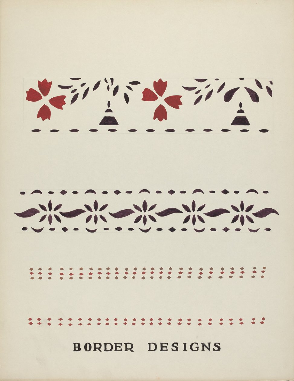 Návrhy okrajů z navrhovaného portfolia "Maine Wall Stencils" od Mildred E. Bent