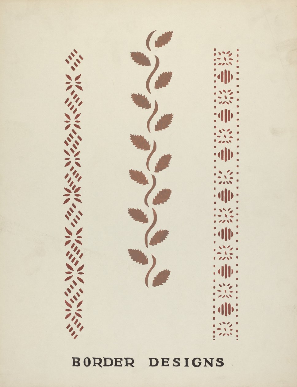 Návrhy okrajů z navrhovaného portfolia "Maine Wall Stencils" od Mildred E. Bent